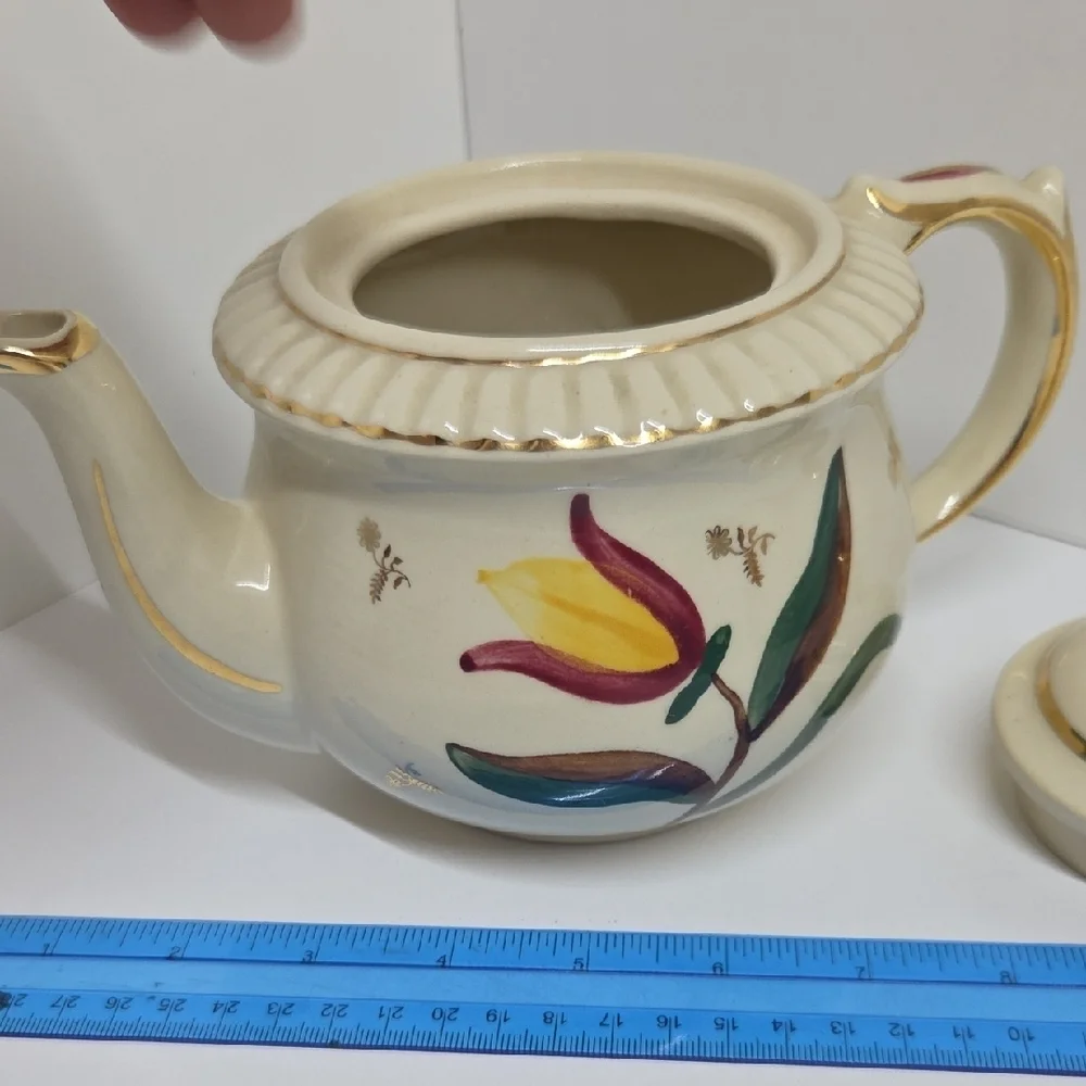 Floral Cream Teapot with Gold Accents